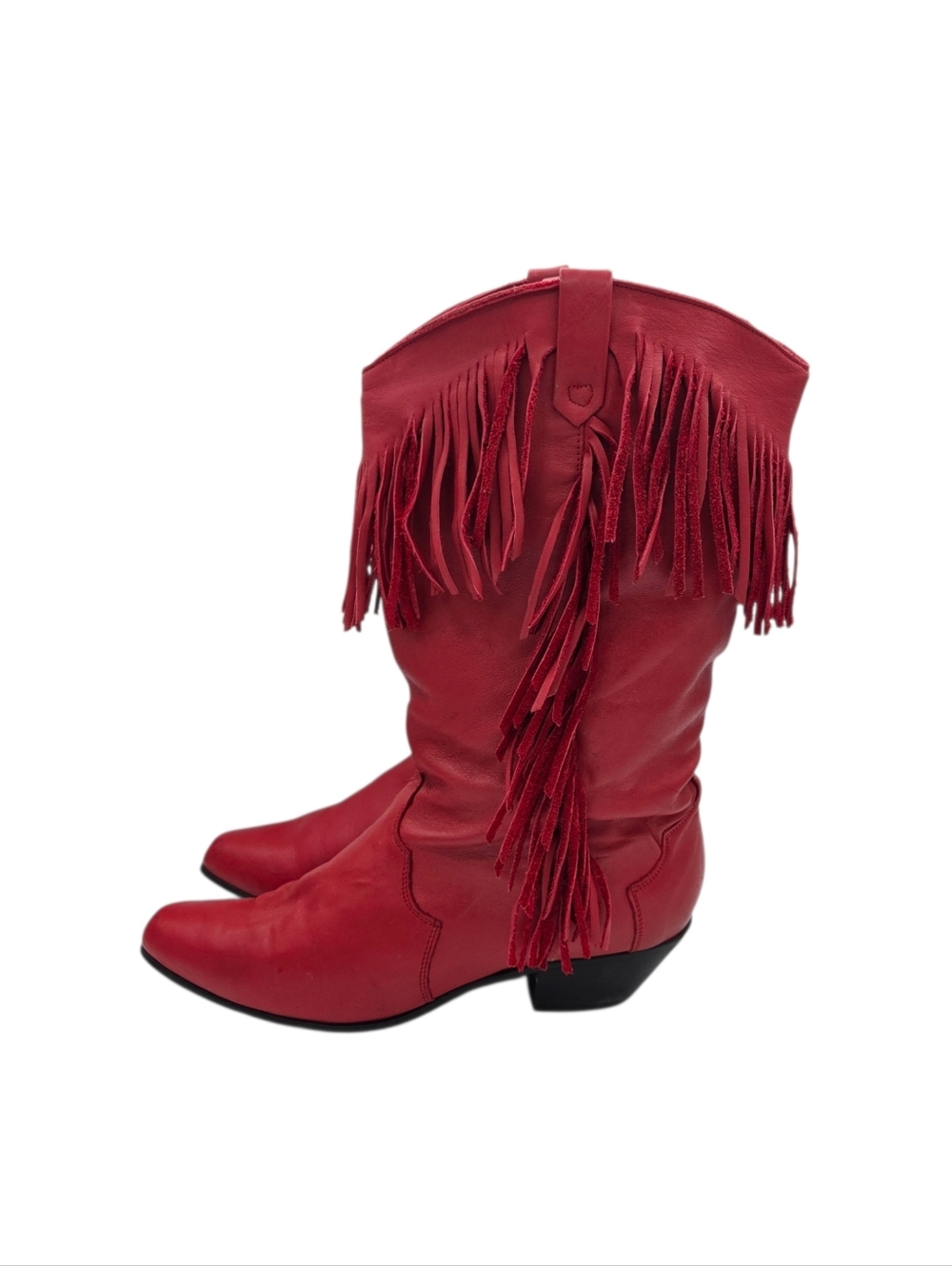VTG Dingo Women’s Red Leather Western Cowboy Boots 8.5 Fringe 70s 80s Festival